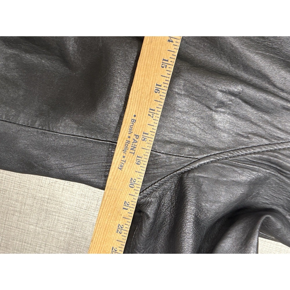 Vintage Black Leather Trench Coat Women Size L Good Longline Matrix Goth - Picture 6 of 10